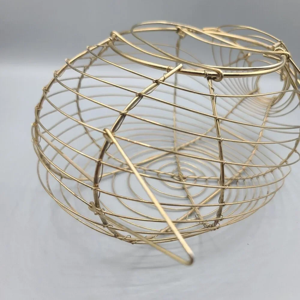 Vintage Pig Shaped Egg Basket Made of Gold Tone Metal Wire Farm House Decor